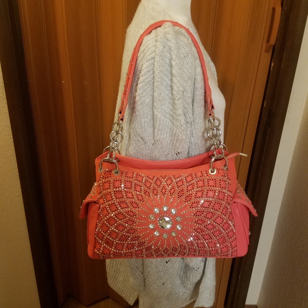 HANDBAG EXPRESS CORAL RHINESTONE SHOULDER BAG